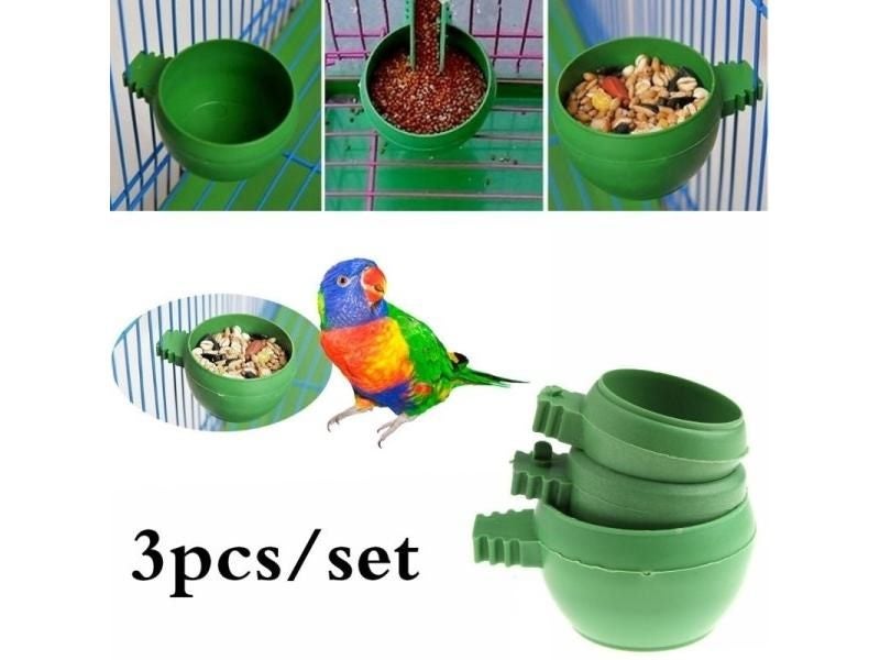 3 Pcs/set Mini Bird Parrot Food Water Bowl Feeder Plastic Pigeons Birds Cage Carousel 1