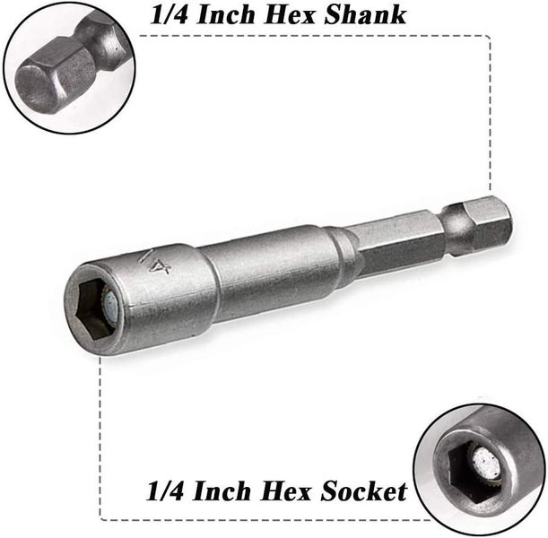 10PCS 65mm 1/4 Hex Shank Magnetic Extension Socket Wrench Power Nut Driver Set Carousel 2