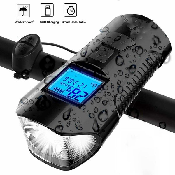 Rechargeable 3 In 1 Bike Front Light with Speedometer and Horn Carousel 1