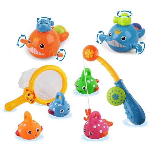 8Pcs Baby Bath Toys Fishing Games Swimming Whales Carousel 1