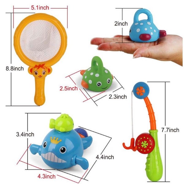 8Pcs Baby Bath Toys Fishing Games Swimming Whales Carousel 2