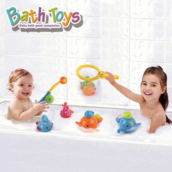 8Pcs Baby Bath Toys Fishing Games Swimming Whales Carousel 6