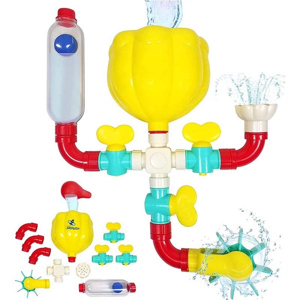 Toddler Bath Toys Rotating Water Spray Pipe Building Blocks Carousel 1