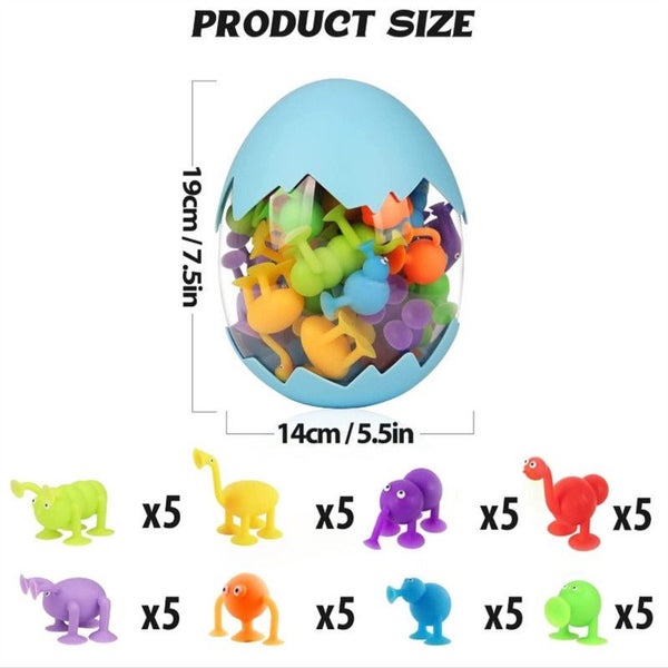 40 Pcs Kids Bath Toys Silicone Animal Sucker with Dinosaur Eggshell Storage Carousel 2