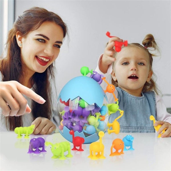 40 Pcs Kids Bath Toys Silicone Animal Sucker with Dinosaur Eggshell Storage Carousel 5