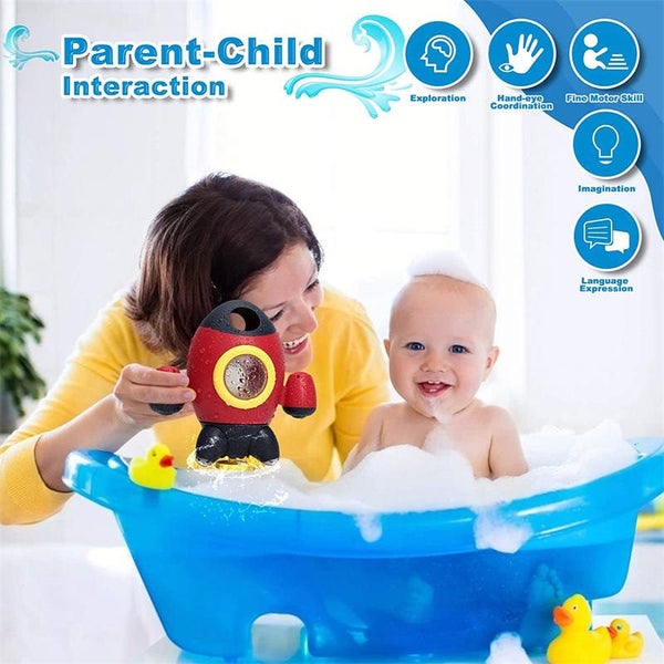 Bath Toys Space Rocket Spray Water with Rotatable Fountain Carousel 5