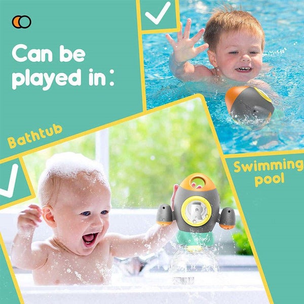 Bath Toys Space Rocket Spray Water with Rotatable Fountain Carousel 6
