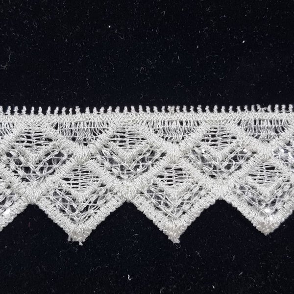 Off White Sequin Lace Trim Carousel 1
