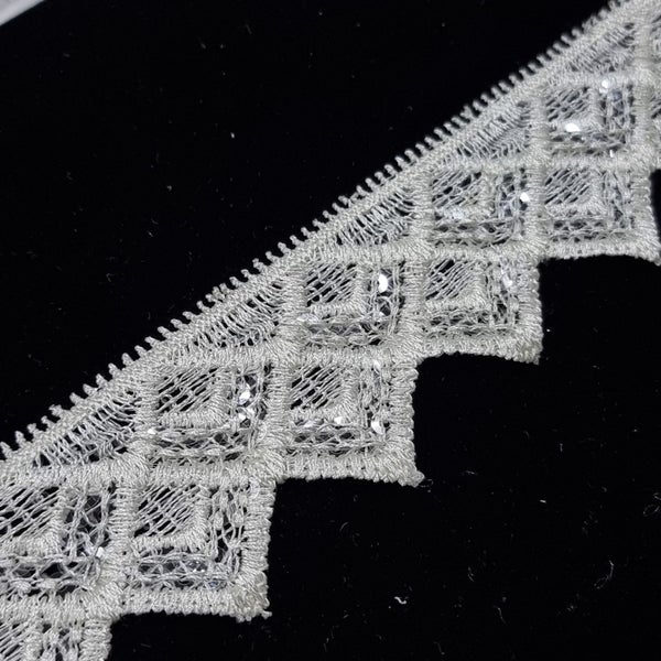 Off White Sequin Lace Trim Carousel 2