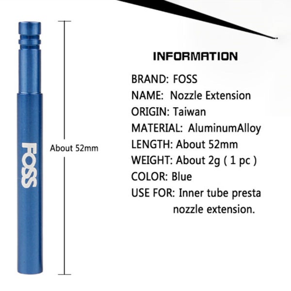 FOSS 52mm Presta Valve Extension - Blue Carousel 2