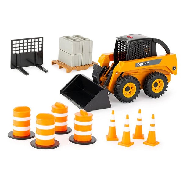 John Deere 1:16 SkidSteer Vehicle w Accessories Cones & Bar Kids Toy Set 3y+ Carousel 1