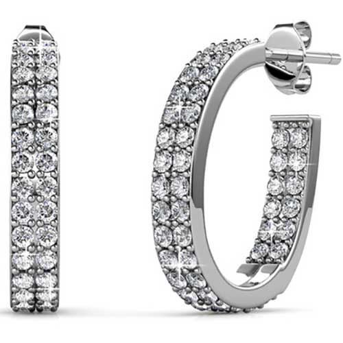 18K White Gold Hoop Crystal Stud Earrings "Monique" Carousel 1