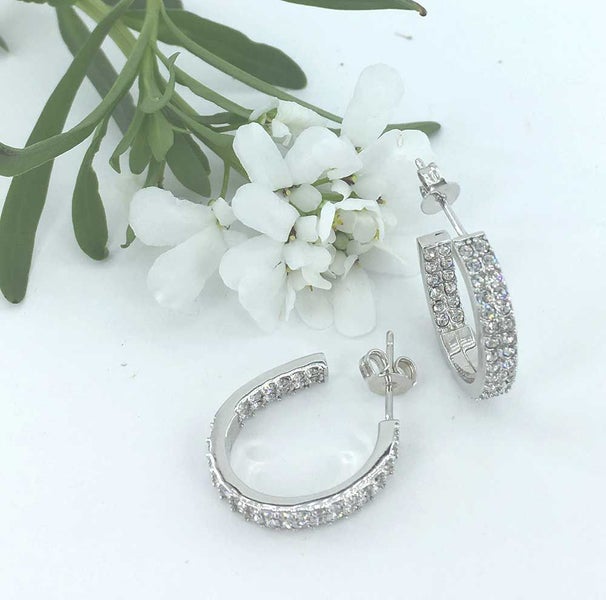 18K White Gold Hoop Crystal Stud Earrings "Monique" Carousel 2