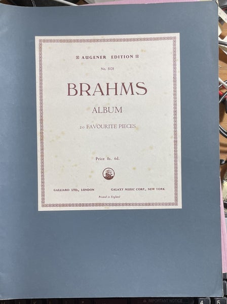 Brahms Album 20 Favourite Pieces Augener Edition No. 5128 Carousel 1