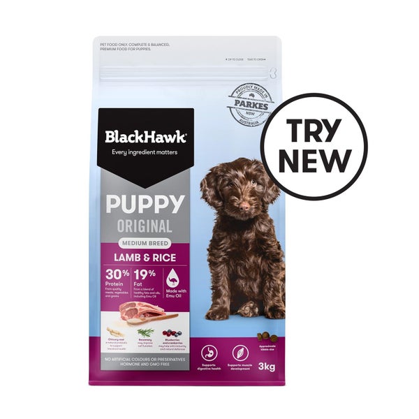 BLACK HAWK PUPPY DOG FOOD MEDIUM BREED LAMB AND RICE 3KG Carousel 1