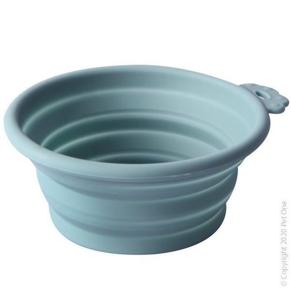 Pet One Silicone Dog Bowl Round Travel Bowl Small 370ml Blue Stone Carousel 1