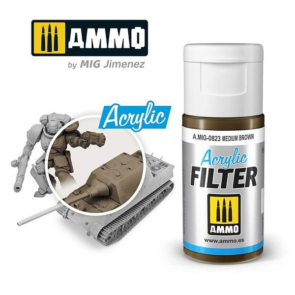 Ammo Acrylic Filter Medium Brown 15ml Carousel 1