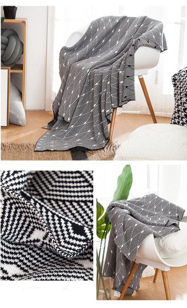 Knitted Cotton Blanket 120x160cm Sofa Bed Home Decor Throw Rug Black Carousel 2
