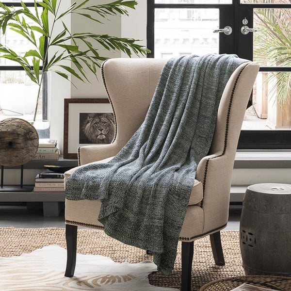 Knitted Cotton Blanket 180x200cm Soft Blanket Home Decor Sofa Bed Throw Rug Grey Carousel 1