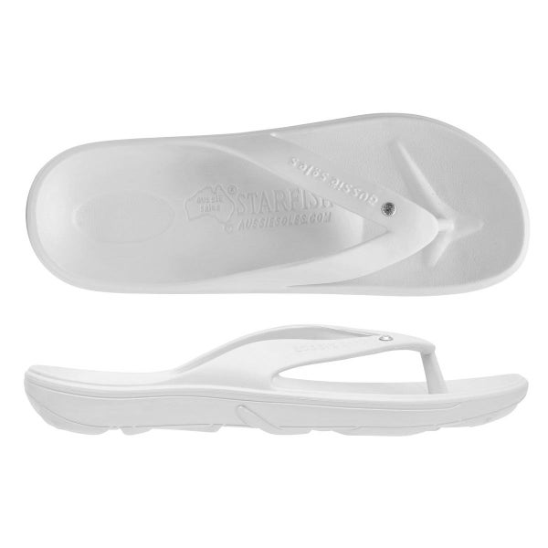 Aussie Soles Starfish 2.0 Medium Arch Thongs - White with Diamante Carousel 1