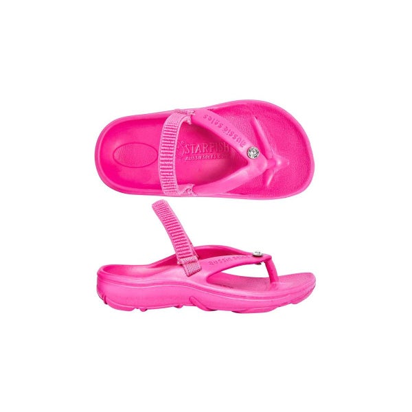 Aussie Soles Starfish Kids Thongs - Pink with Diamante Carousel 1