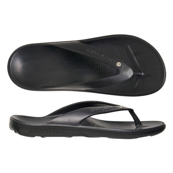 Aussie Soles Starfish 2.0 Medium Arch Thongs - Black with Diamante Carousel 1