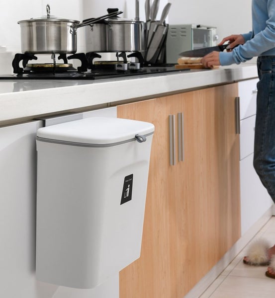 Kitchen Cabinet Door Hanging Trash Can with Lid-White Carousel 1