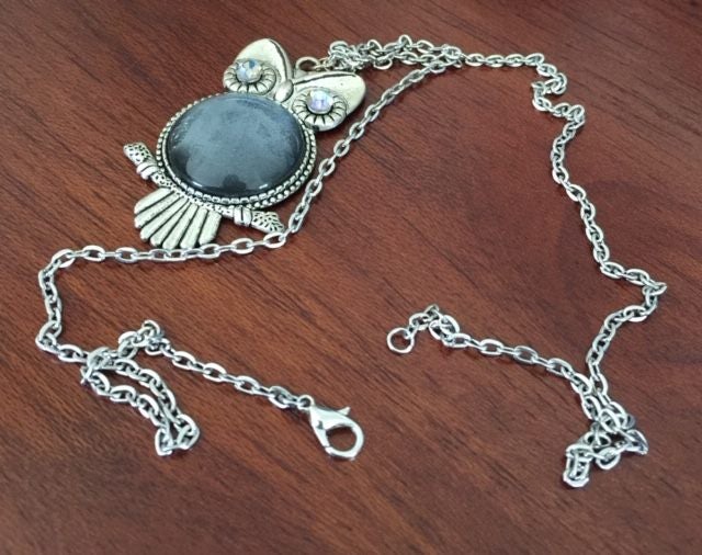 Silver Tone Glass Dome Owl Pendant Necklace Carousel 6