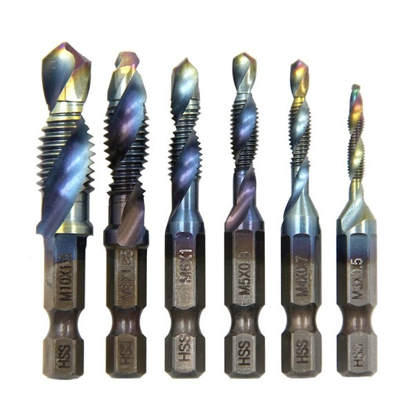 6PCS M3-M10 Blue Coating HSS Spiral Flute Metric Combination Drill Taps Set Carousel 1