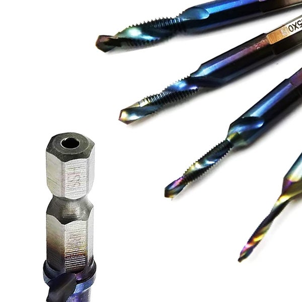 6PCS M3-M10 Blue Coating HSS Spiral Flute Metric Combination Drill Taps Set Carousel 6