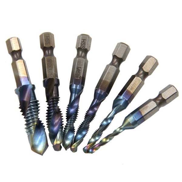6PCS M3-M10 Blue Coating HSS Spiral Flute Metric Combination Drill Taps Set Carousel 2
