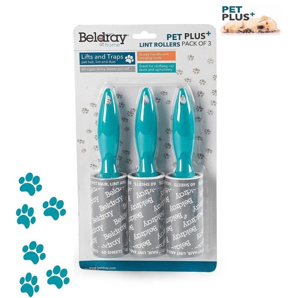 3x 60pc Beldray Pet Plus Dog Cat Peel Off Lint Roller Dust Pet Hair Remover Carousel 2