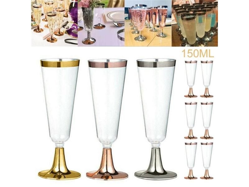 6Pcs 150ml Plastic Champagne Flutes Glasses Disposable Red Wine Glass Cocktail Carousel 2