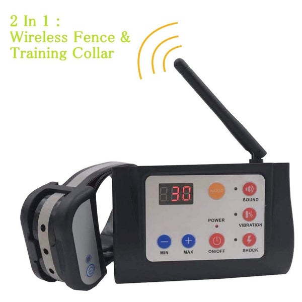2 in 1 Wireless Electronic Pet Dog Fence System &Training Collar with 2 Collars Carousel 1
