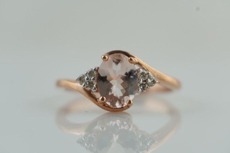 SUBERB Pretty In Pink Morganite & Diamond in 9ct Rose Ring Carousel 1