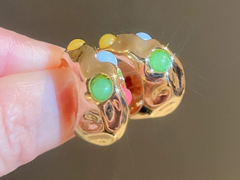 Colorful Rainbow Sugar Bean Childlike Design Hoop Earrings Carousel 1