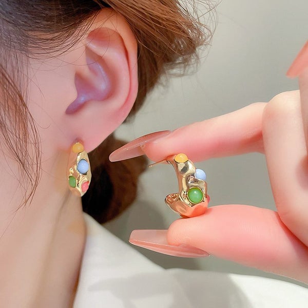 Colorful Rainbow Sugar Bean Childlike Design Hoop Earrings Carousel 2