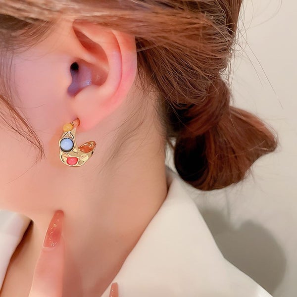 Colorful Rainbow Sugar Bean Childlike Design Hoop Earrings Carousel 4