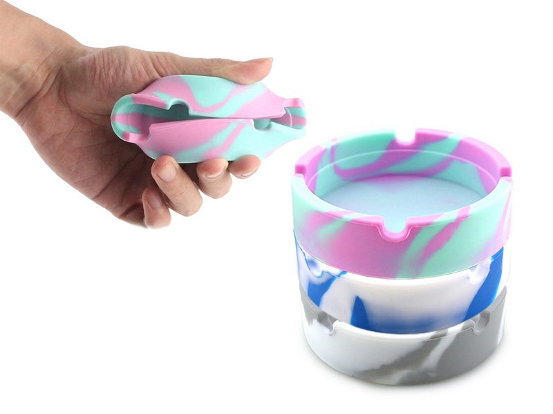 3X Silicone Ashtray 4 Slots Ash Tray Coaster Camouflage Blue Grey Green Carousel 1