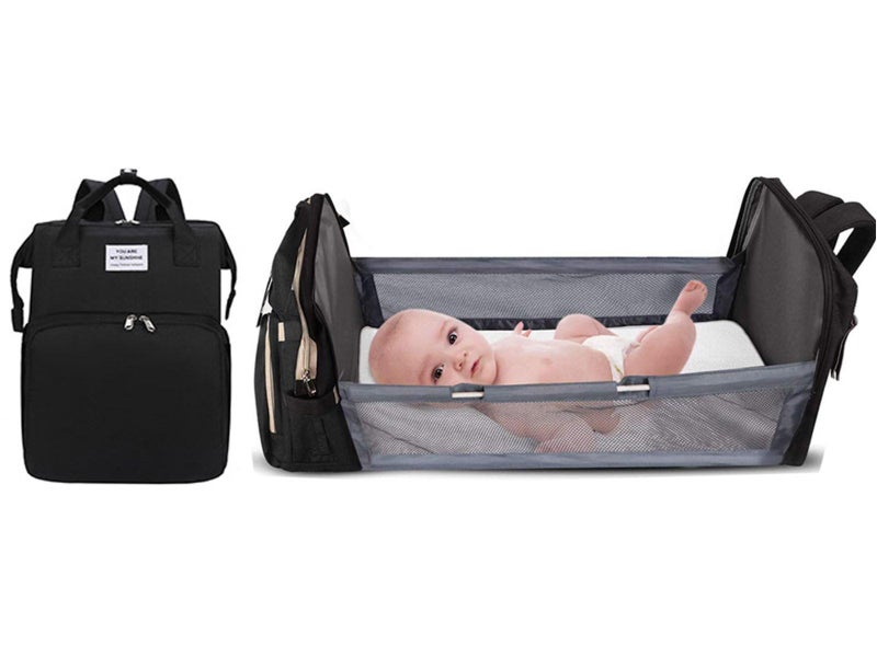 Foldable Large Capacity Mommy Backpack Diaper Bag with Baby Bed Carousel 2