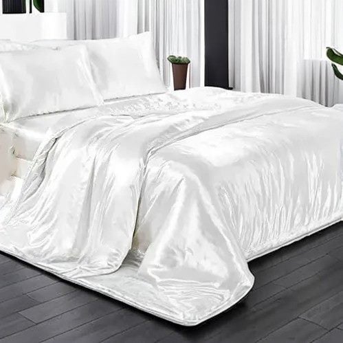 Queen Size Duvet Cover Flat Sheet Faux Silk Bedding Set 3PCS Carousel 2