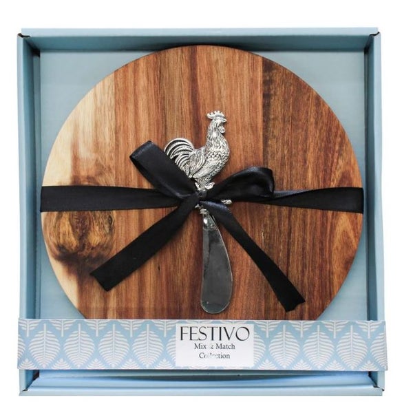 French Country Kitchen Wooden Serving Board Round Rooster Carousel 1