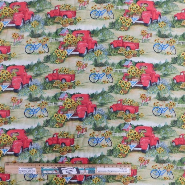 Quilting Patchwork Sewing Fabric Red Truck Sunflowers 50x55cm FQ Carousel 3