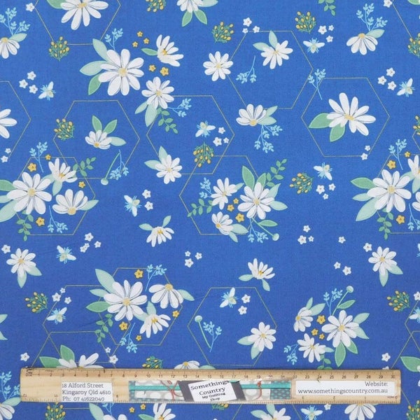 Quilting Patchwork Sewing Fabric Blue Daisy Fields 50x55cm FQ Carousel 1