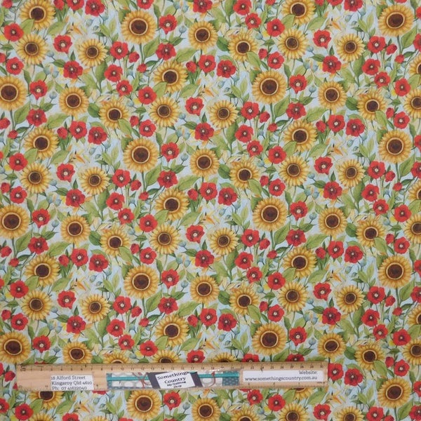 Quilting Patchwork Sewing Fabric Sunflowers and Poppies 50x55cm FQ Carousel 1
