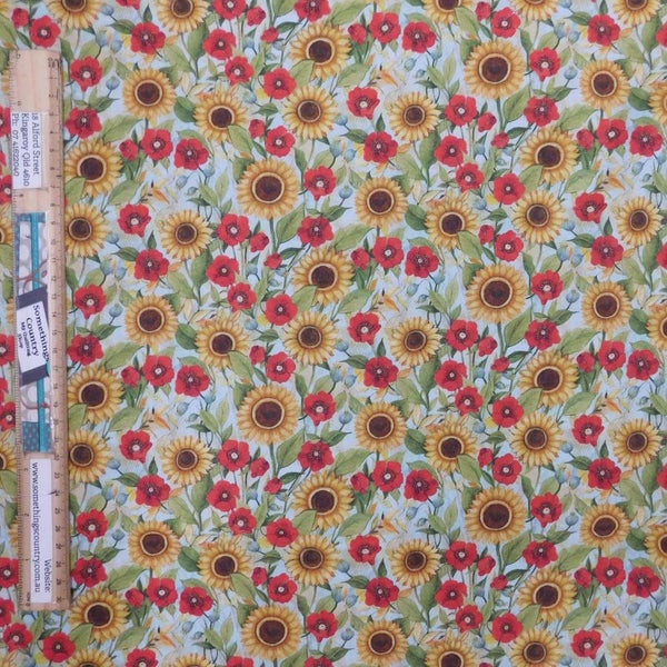 Quilting Patchwork Sewing Fabric Sunflowers and Poppies 50x55cm FQ Carousel 2