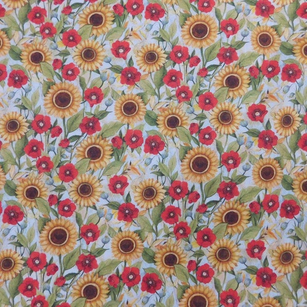 Quilting Patchwork Sewing Fabric Sunflowers and Poppies 50x55cm FQ Carousel 3