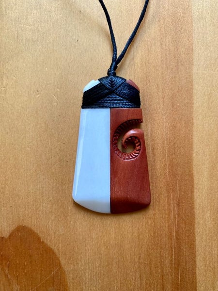 SMALL LASHED WOOD BONE TOKI PENDANT Carousel 2