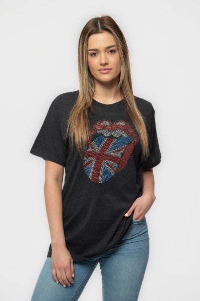 The Rolling Stones T Shirt Union Jack Tongue Diamante Official Charcoal Grey Carousel 5