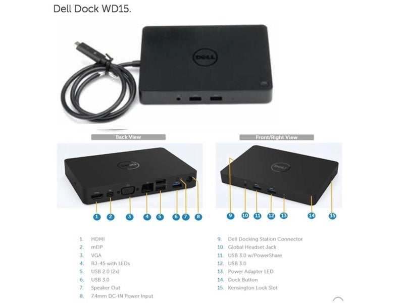 Dell WD15 USB-C Universal Dock Station /c180W PSU supports upto 130W PD 1m warr Carousel 3